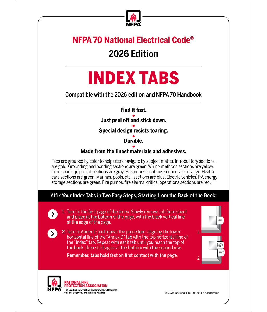 NFPA 70, National Electrical Code (NEC) Self-Adhesive Index Tabs